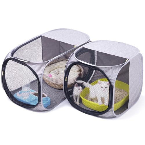 NAFU Eck-Katzenlaufstall für den Innenbereich – Platzsparender Haustier-Laufstall mit Katzentoilettenfach, faltbares und tragbares Gehege für Kätzchen oder Welpen, Katzenhäuser & Höhlen von NAFU