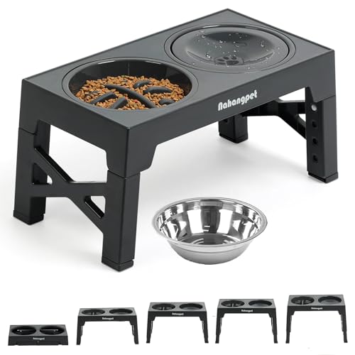 NAHANGPET 3-in-1 erhöhter Futternapf für langsames Fressen für Futter und Wasser, 5 Höhen, verstellbar, erhöhter Hundenapf, rutschfest, kein Verschütten, für kleine, mittelgroße und große Hunde und von NAHANGPET