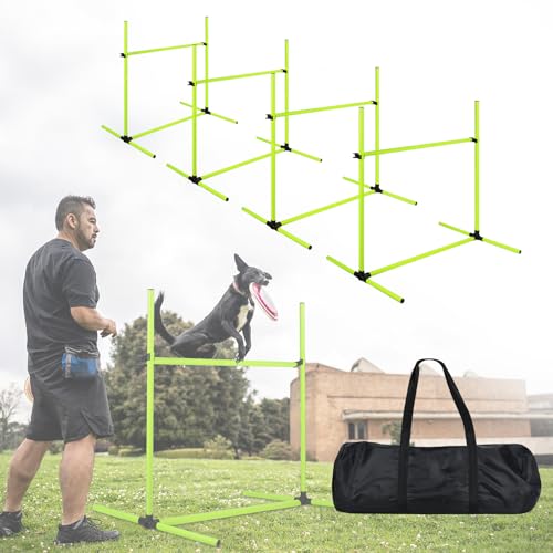 NAIZY 4-er Agility Hürdenset PVC Slalom Haustier höhenverstellbar Trainingsstangen Sprungstangen-Set für Hunde Katzen konditionelles Training Sprungkraft, Beweglichkeit - Grün von NAIZY