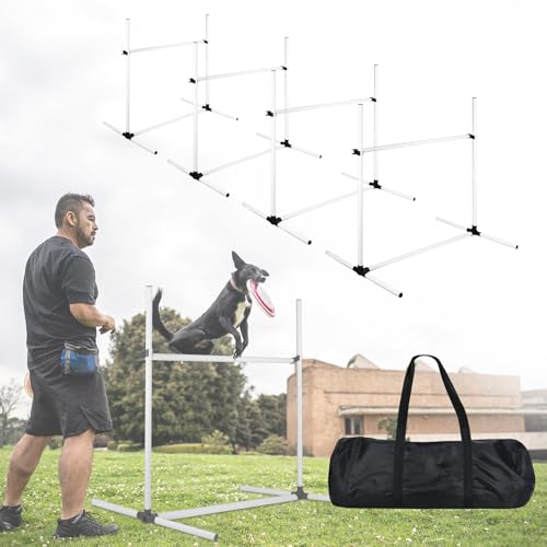 NAIZY 4-er Agility Hürdenset PVC Slalom Haustier höhenverstellbar Trainingsstangen Sprungstangen-Set für Hunde Katzen konditionelles Training Sprungkraft, Beweglichkeit - Weiß von NAIZY