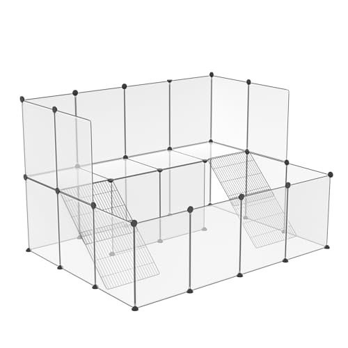 NAIZY Freigehege 26Pcs Laufstall 143x108x93cm Laufgitter Welpenlaufstall Weiß Kleintiergehege 35x45cm per Stück Freilaufgehege DIY Erweiterbar Kaninchen Gehege, mit Gitterrost-Leiter von NAIZY