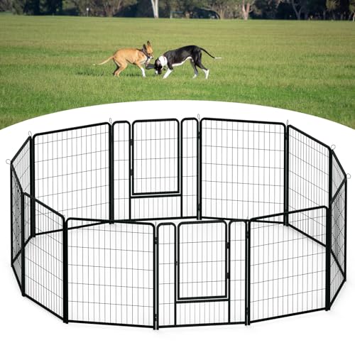 NAIZY Freilaufgehege Welpenlaufstall 12 Stück Metall Haustierlaufstall mit Tür & Schloss & Erdanker Welpenlaufstall 80cm hoch Laufgitter für Hunde Katze Haustier (65x80cm/Stück) von NAIZY