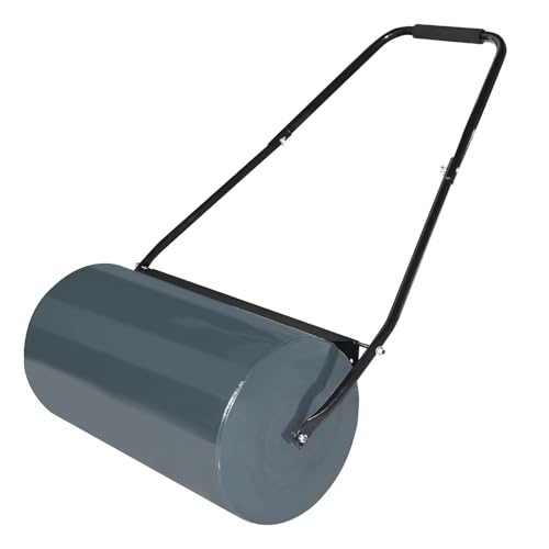 NAIZY Handwalze Gartenwalze, Rasenwalze Befüllbar mit 57cm Walzenbreite, 32 cm Durchmesser, 46L Füllvolumen Metall Rasenroller Gartenfräse Rasenlüfter, Anthrazit von NAIZY