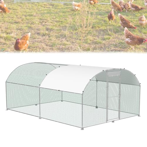 NAIZY Hühnerstall 3x4 m Hühner Freilaufgehege Bogen Dach Verzinkter Stahl Rohr Hühnerhaus mit Sonnenschutz PE-Dach & Tür & Schloss Kleintiergehege Hühnerkäfig für Kaninchen Hühner von NAIZY