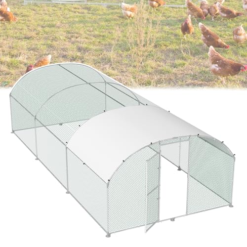 NAIZY Hühnerstall 3x6 m Hühner Freilaufgehege Bogen Dach Verzinkter Stahl Rohr Hühnerhaus mit Sonnenschutz PE-Dach & Tür & Schloss Kleintiergehege Hühnerkäfig für Kaninchen Hühner von NAIZY