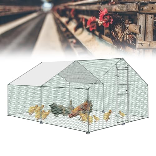 NAIZY Hühnerstall Hühner Freilaufgehege XXL 3x4x2m mit PE Sonnenschutzdach und Schloss Chicken Run Hühnergehege Hühnerauslauf für Voliere Hühner Kleintiere Ente Kaninchen von NAIZY