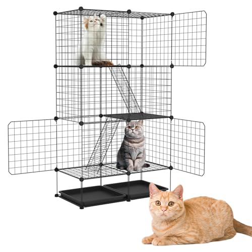 NAIZY Katzenkäfig 3-stöckig Groß Katzengehege mit Sumpf, 126x74x37 cm DIY Kleintierkäfig Abnehmbares Metallkäfig Haustier Laufstall für Indoor Balkon von NAIZY