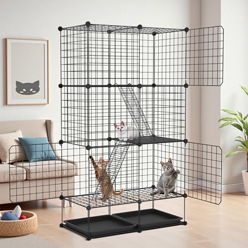 NAIZY Katzenkäfig 3-stöckig Groß Katzengehege mit Sumpf, 126x74x37 cm DIY Kleintierkäfig Abnehmbares Metallkäfig Haustier Laufstall für Indoor Balkon von NAIZY
