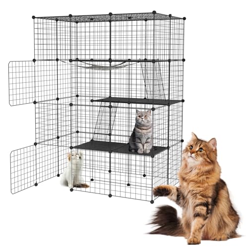 NAIZY Katzenkäfig 4-stöckig Groß Katzengehege mit Hängematte, 146x110x74 cm DIY Kleintierkäfig Abnehmbares Metallkäfig Haustier Laufstall für Indoor Balkon NAIZY Katzenkäfig 4-stöckig Groß Katzengehege mit Hängematte, 146x110x74 cm DIY Kleintierkäfig Abnehmbares Metallkäfig Haustier Laufstall für Indoor Balkon von NAIZY