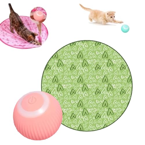 NAKUL Katzenspielzeug Ball,Interaktives Katzenspielzeug,Katzenmatte,Intelligenter Katzen Spielzeug Bälle Katzen Spielteppich Für Stimuliert Den Jagdinstinkt (Grün Matte und Rosa Bälle) von NAKUL