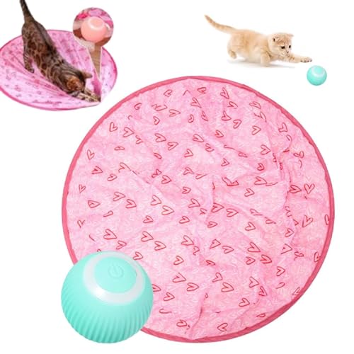 NAKUL Katzenspielzeug Ball,Interaktives Katzenspielzeug,Katzenmatte,Intelligenter Katzen Spielzeug Bälle Katzen Spielteppich Für Stimuliert Den Jagdinstinkt (Rosa Matte und Blau Bälle) von NAKUL