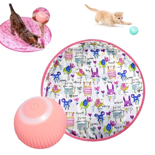 NAKUL Katzenspielzeug Ball,Interaktives Katzenspielzeug,Katzenmatte,Intelligenter Katzen Spielzeug Bälle Katzen Spielteppich Für Stimuliert Den Jagdinstinkt (Tier Matte und Rosa Bälle) von NAKUL