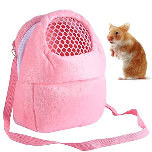 NALCY Hamster Reisetasche, Kleintier Tragetasche, Tragbar Atmungsaktiv Haustiertragetasche, mit Schultergurt, für kleine Haustiere Igel Zucker Gleiter Eichhörnchen Kaninchen, Größe M (Rosa) von NALCY