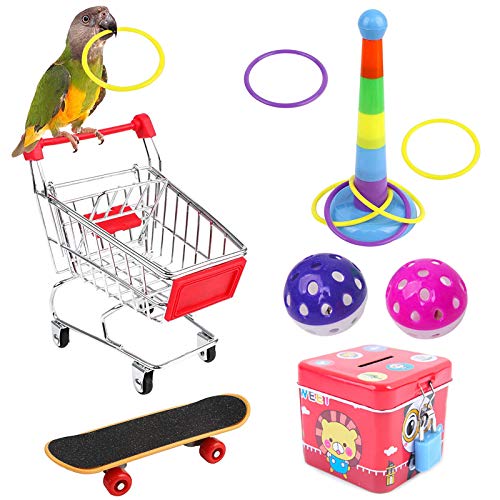 NAMIS Papageienspielzeug 7pcs Vogelspielzeug Mini-Einkaufswagen Trainingsringe Skateboard Glocke Intelligence Spielzeug für papageien wellensittiche nymphensittich von NAMIS
