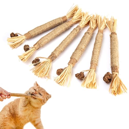 NAMIX 6 Stück Katzenminze Sticks, Katzensticks Zur Zahnreinigung,Katzen Zahnpflege Spielzeug,Dental Kau-Sticks helfen bei Zahnstein & Mundgeruch Gesund Hygiene Zahnpflege von Bater