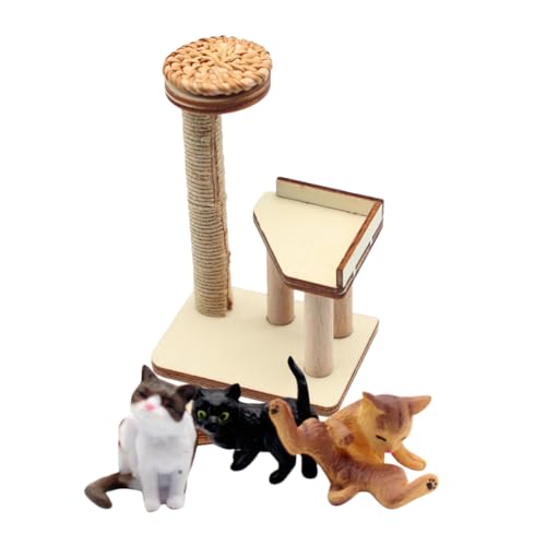 NAMOARLY 1Satz Katzenkratzbaum Aus Holz Kreatives Deko Accessoire Für Miniaturhäuser Realistische Katzenmodell Dekoration Teiliges Mit Rattan Unterlage Fördert Fantasie von NAMOARLY