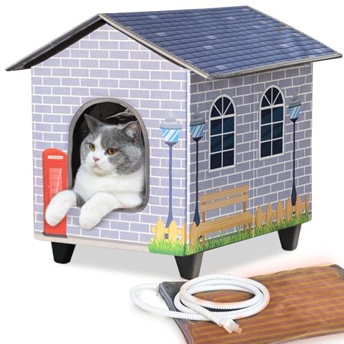 NAMOTEK Beheizte Katzenhäuser für drinnen und draußen, mit erhöhtem, beheiztem Katzenbett, bietet sichere Wildkatzen, einfach zu montieren, klein (38,1 x 33 x 45,7 cm) von NAMOTEK