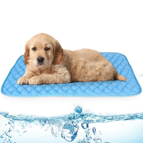 NAMOTEK Waschbare Kühlmatte für Hunde, Eisseide, Kühlmatte für Haustiere, bequeme Decke, Hundeunterlage, Blau von NAMOTEK
