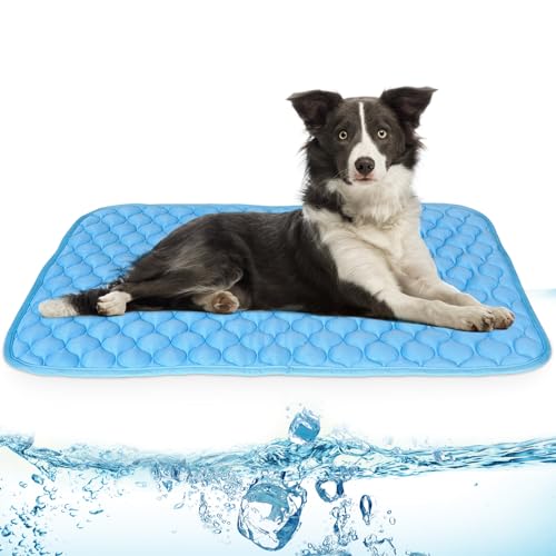 NAMOTEK Waschbare Kühlmatte für Hunde, Eisseide, Kühlmatte für Haustiere, bequeme Decke, Hundeunterlage, Blau von NAMOTEK