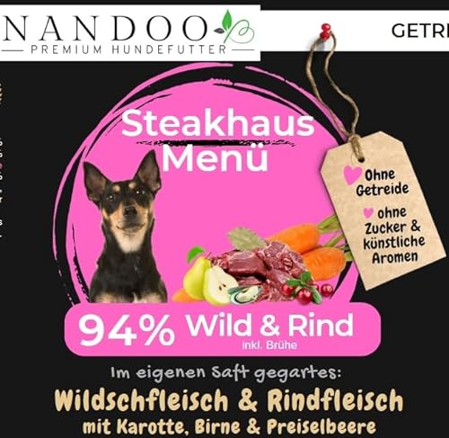 NANDOO Premium Hundefutter - 24x800g Rind mit Gartengemüse (Karotten), Nassfütter für Hunde, getreidefrei, Verschiedene Sorten, Viel Fleisch, Deutsche Herstellung, gut verträglich von NANDOO Premium Hundefutter