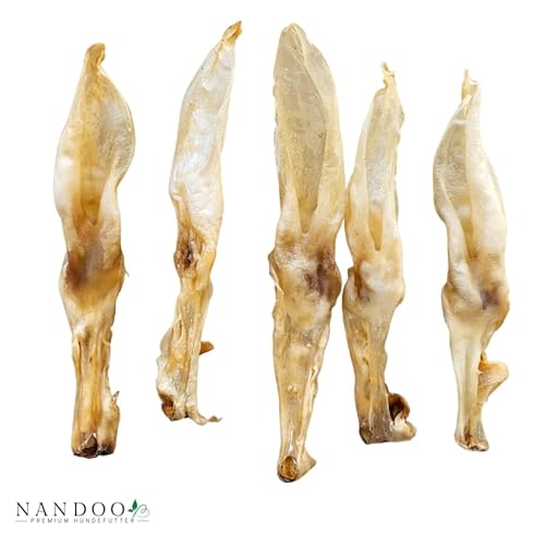 NANDOO Premium Hundefutter 1kg Kaninchenohren ohne Fell fettarm Barf wie Hasenohren, Schweineohren Rinderohren Kausnack Kauartikel von NANDOO Premium Hundefutter
