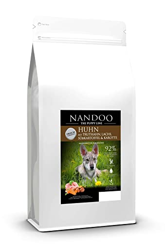 NANDOO Premium Hundefutter für Welpen/Junghunde, Huhn, Truthahn, Lachs, Süßkartoffel & Karotte von NANDOO Premium Hundefutter