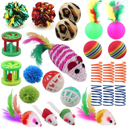 NANEEZOO Katzenspielzeug - 25 Stücke Katzen Spielzeug Set Kätzchen Federspielzeug Katzenbälle Spielzeugmäuse Verschiedene Spielzeug für Katze Kitty - Interaktives NANEEZOO Katzenspielzeug - 25 Stücke Katzen Spielzeug Set Kätzchen Federspielzeug Katzenbälle Spielzeugmäuse Verschiedene Spielzeug für Katze Kitty - Interaktives von NANEEZOO