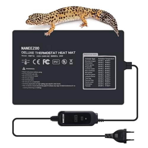 NANEEZOO Reptil Heizmatte - Terrarium Reptilienheizmatte Wärmematte für Reptilien Gecko Schildkröte Eidechse Schlangen, Pet Tank Warmer Mat Pad mit Thermostat (24W 20-30CM) von NANEEZOO
