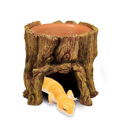 NANEEZOO Reptile Hide Cave 2 in 1 Reptile Humid Cave with Terracotta Water Basin Moisture Keeping and Shedding Help for Reptile Amphibien Leopard Gecko von NANEEZOO