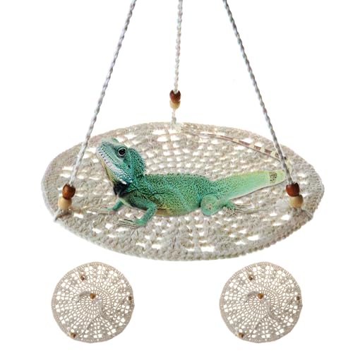 NANEEZOO Reptilien-Hängematte, 2 PCS Bartagamen Schaukelbett, Reptil Ruhebett Habitat Schaukelspielzeug mit Haken für Eidechsen, Geckos, Hamster, Papageien, kleine Haustiere (Aprikose, 25 cm) von NANEEZOO