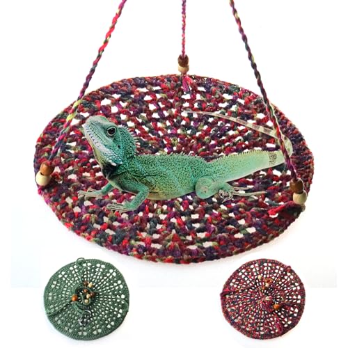 NANEEZOO Reptilien-Hängematte, 2 PCS Bartagamen Schaukelbett, Reptil Ruhebett Habitat Schaukelspielzeug mit Haken für Eidechsen, Geckos, Hamster, Papageien, kleine Haustiere (Mixed Color, 25 cm) von NANEEZOO