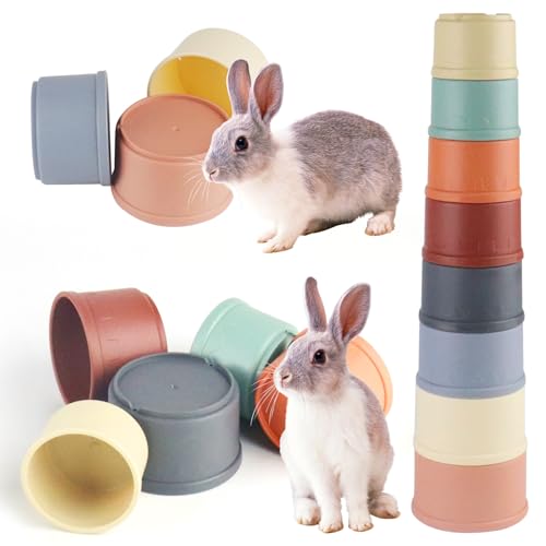 NANEEZOO Stapelbechern für Kaninchen,8 Stück Spielzeugbechern für Kaninchen und kleine Tiere,Kaninchenspielzeuge in verschiedenen Größen,für Kaninchen Hamster zum Verstecken von Futter und zum Spielen von NANEEZOO