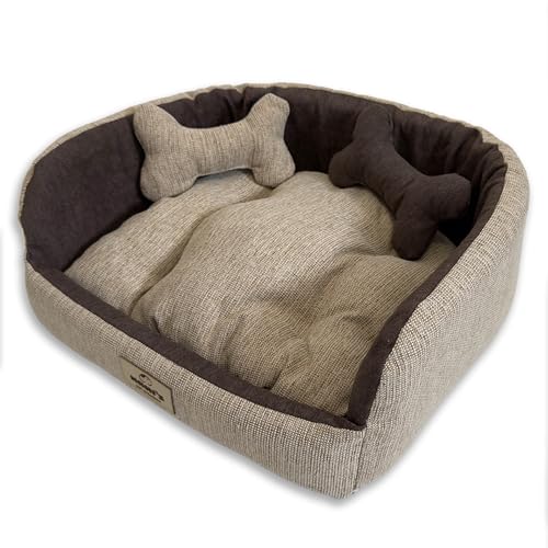 NANI'S CozyBone Haustierbett, Plüschtiere, gemütliches Bett, superweich, waschbares Kissen mit abnehmbarem Bezug, 45 x 40 x 18 cm (Baige/Anthrazitbraun) von NANI'S Pet Collection