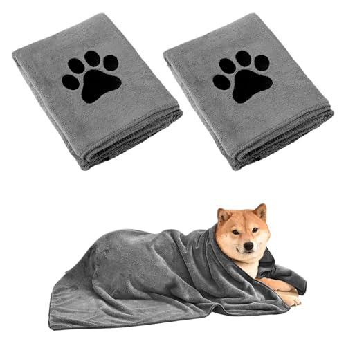 NAOKETENT Hundehandtuch Extra Saugfähig,2 Stück Microfaser Handtücher,Hundehalstuch für Hunde Und Katzen,Grau Schnelltrocknend Haustier Mikrofaser Handtücher,Handtuch Hund Extra Saugfähig von NAOKETENT