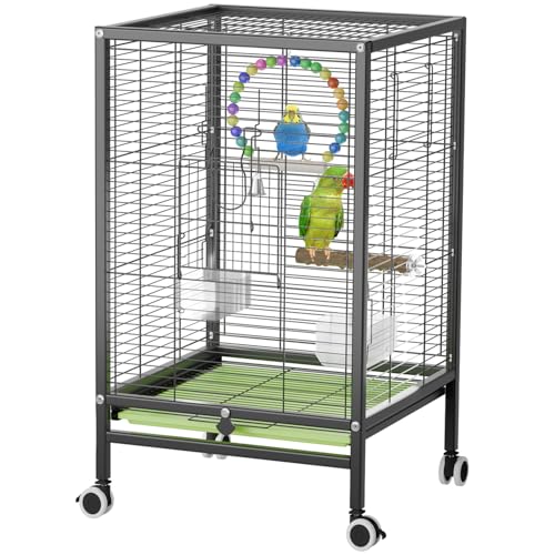 61 cm großer Eisen-Vogelkäfig mit Rädern, 61 cm Höhe, Rollständer für kleine Vögel, Sittiche, Lovebirds, Kanarienvögel (Schwarz) von NASIDE