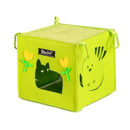 Hamsterhaus aus Filz, 19,1 x 19,1 x 17 cm, grün, dekoratives Haustierversteck mit Blumenmotiv, für Kleintiere von NASIDE