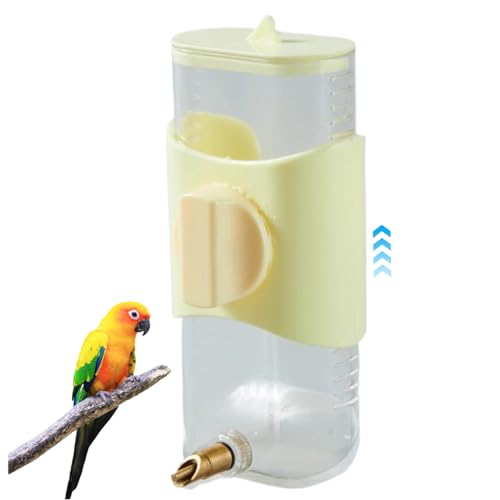 Automatischer Vogelwasserspender, 300 ml, verstellbare Höhe, Vogelwasserspender, sichtbarer Vogelkäfig-Futterspender mit Schraubschnalle für Papageien, Lovebirds Kanarienfinken, Gelb von NASSMOSSE