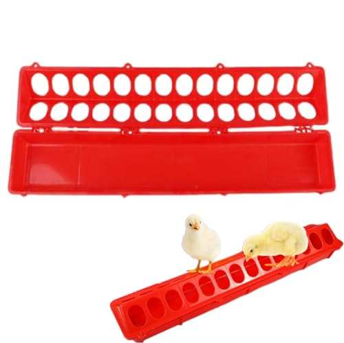 Hühner-Futterstation, groß, für Geflügel, Poly-Flip-Top, Polypropylen, Taubenmulde, 28 Löcher, für Geflügel, Küken, 51 x 12 cm, Rot von NASSMOSSE