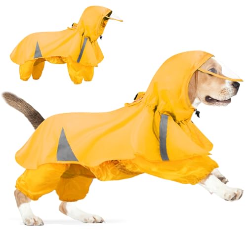 Hunde-Regenjacke und Hundeponcho, wasserdichter Regenmantel mit Kapuze für Hunde, vollständig umwickelt, Haustier-Regenbekleidung mit D-Ring und reflektierendem Streifen für mittelgroße und große von NASSMOSSE