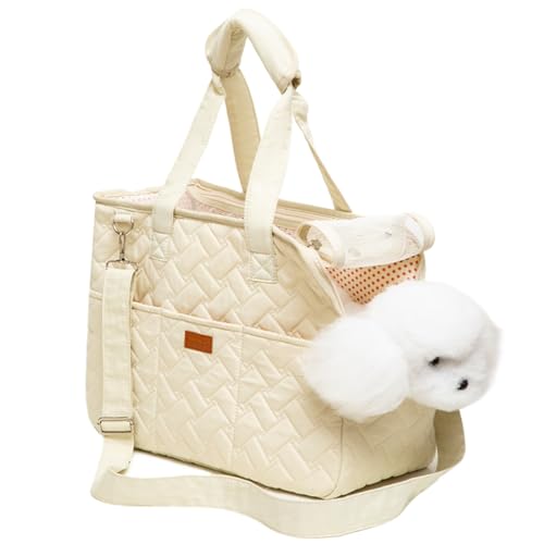 Hundetragetaschen für kleine Hunde, 40,6 x 17,8 x 30,5 cm, Katzentasche, Welpen-Essentials mit Sicherheitskordel Taschen, tragbar, atmungsaktiv, für Katzen und kleine Hunde, Welpen (cremeweiß) von NASSMOSSE
