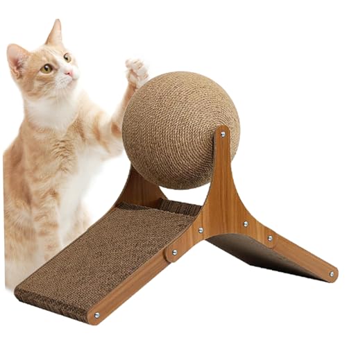 Katzenkratzball, großer Sisal-Kratzball, drehend, massives Holz, Katzenkratzspielzeug, 39 x 54 x 22 cm, interaktives Spielzeug, schützt Ihre Möbel vor Kratzern von NASSMOSSE