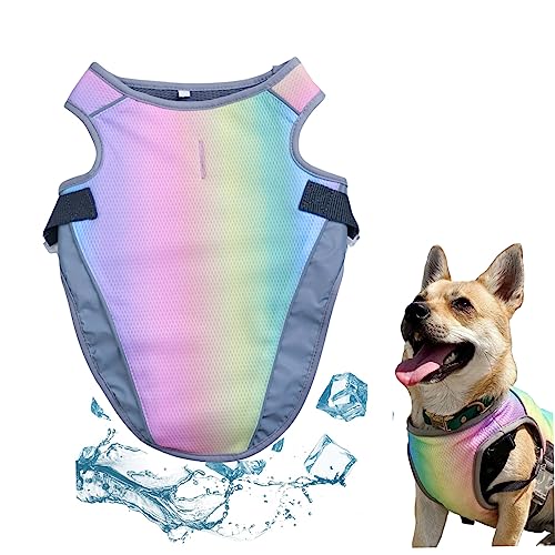 Kühlweste für Hunde, atmungsaktiv, Hitzschlag-Prävention, Netzgewebe, Regenbogenfarben, Kühljacken für Hunde, Polyester, dreilagig, kühlender Mantel, verstellbarer Riemen, für kleine und mittelgroße von NASSMOSSE