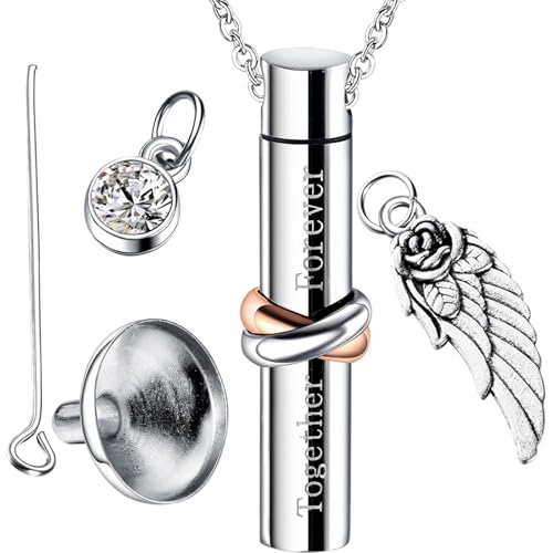 NASSMOSSE Asche Halskette, Zylinder Ascheschmuck, zusammen für für Immer Urn -Halsketten für, Titanium Stahl -Gedenkhalter für menschliche Haustiere von NASSMOSSE