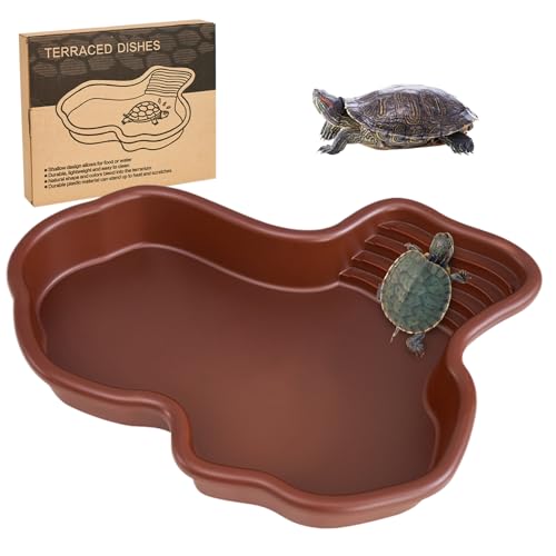 Schildkröten-Lebensraum mit Rutschfester Rampe,Flacher Reptilienpool,geometrische Schildkrötenwanne,31,9 x 24,9 x 5,1 cm,Glatte Reptilien-Wasserschale für Gecko-Schlangen von NASSMOSSE