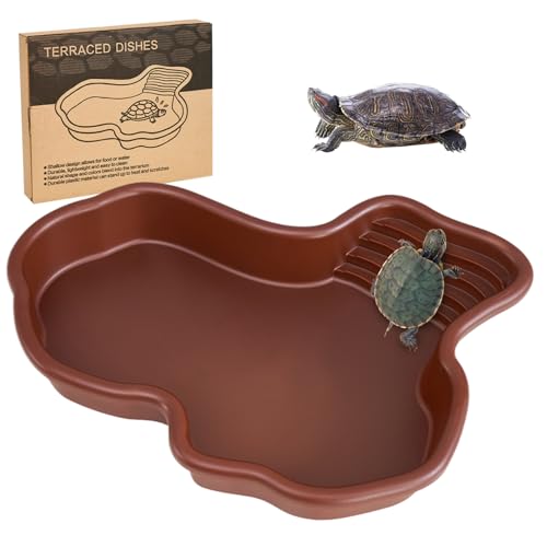 NASSMOSSE Schildkröten-Lebensraum mit rutschfester Rampe, flach, Reptilienpool, geometrische Schildkrötenwanne, 31 x 24,9 x 5,1 cm, glatte Reptilien-Wasserschale für Gecko-Schlange von NASSMOSSE