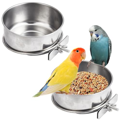 Vogelkäfig -Feeder 2PCS 4x2 Schraubhalterung Edelstahl Vogelhäuschen für Käfig Easy Waschmittel und Wasserschalen für Sitticheet Cockatiels von NASSMOSSE