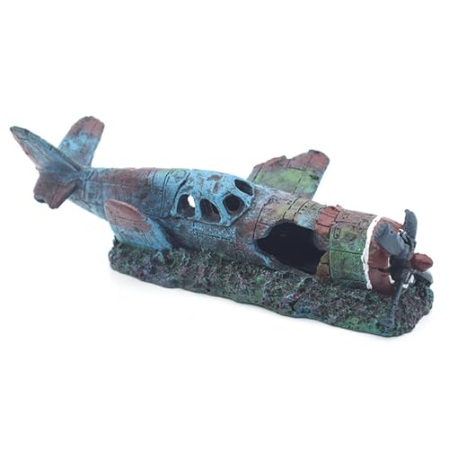 NATEFEMIN Aquarium-Dekoration, Wrack-Kampfflugzeug, Ornament für Betta-Buntbarsche, Versteckhöhle von NATEFEMIN