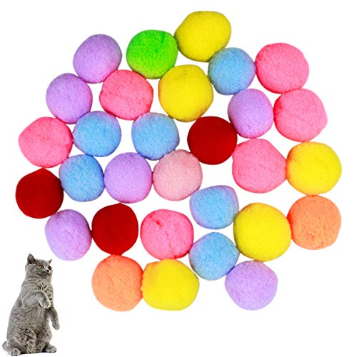 NATUCE 30PCS Katze Spielzeug Bälle 3CM, elastischer Ball, Bunte Pompom, Flauschigen Plüsch Bälle, Bommel,Kätzchen Spielzeug Flaumige Kugeln, Katzenspielzeug Ball coloréés für Katze Hunde Kitty von NATUCE