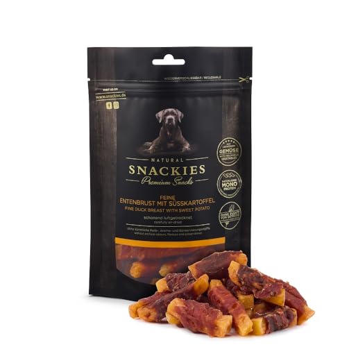 SNACKIES 16er-Pack (à 170g) Premium Snacks für Hunde, Feine Entenbrust mit Süßkartoffel ohne Zusatz von Getreide, Zucker, Farb-, Aroma- und Konservierungsstoffe, schonend luftgetrocknete Leckerli von NATURAL SNACKIES Premium Snacks