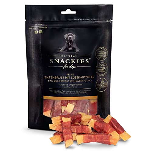 SNACKIES 16er-Pack (à 170g) Premium Snacks für Hunde, Feine Entenbrust mit Süßkartoffel ohne Zusatz von Getreide, Zucker, Farb-, Aroma- und Konservierungsstoffe, schonend luftgetrocknete Leckerli von NATURAL SNACKIES Premium Snacks